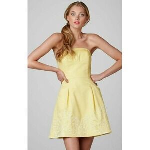 Lilly Pulitzer Yellow Blossom Dress Pineapple Juice strapless floral‎ lined zip